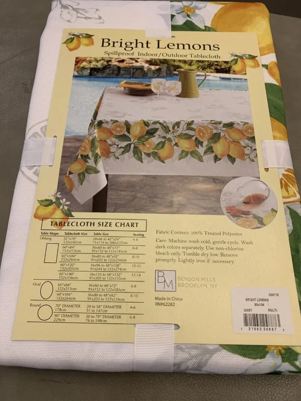 Bright Lemons Spill Proof Indoor Outdoor Tablecloth 60” X 104“ Oblong White